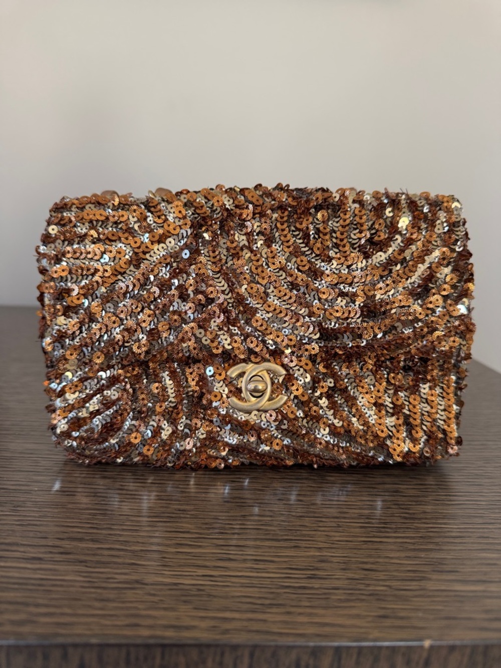 CHANEL Bronze Sequin Flap Bag